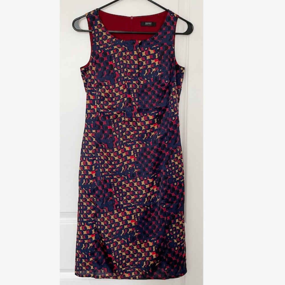 (NWOT) Esprit Collection Shift Dress button details - Red/Blue/Gold, Size XS